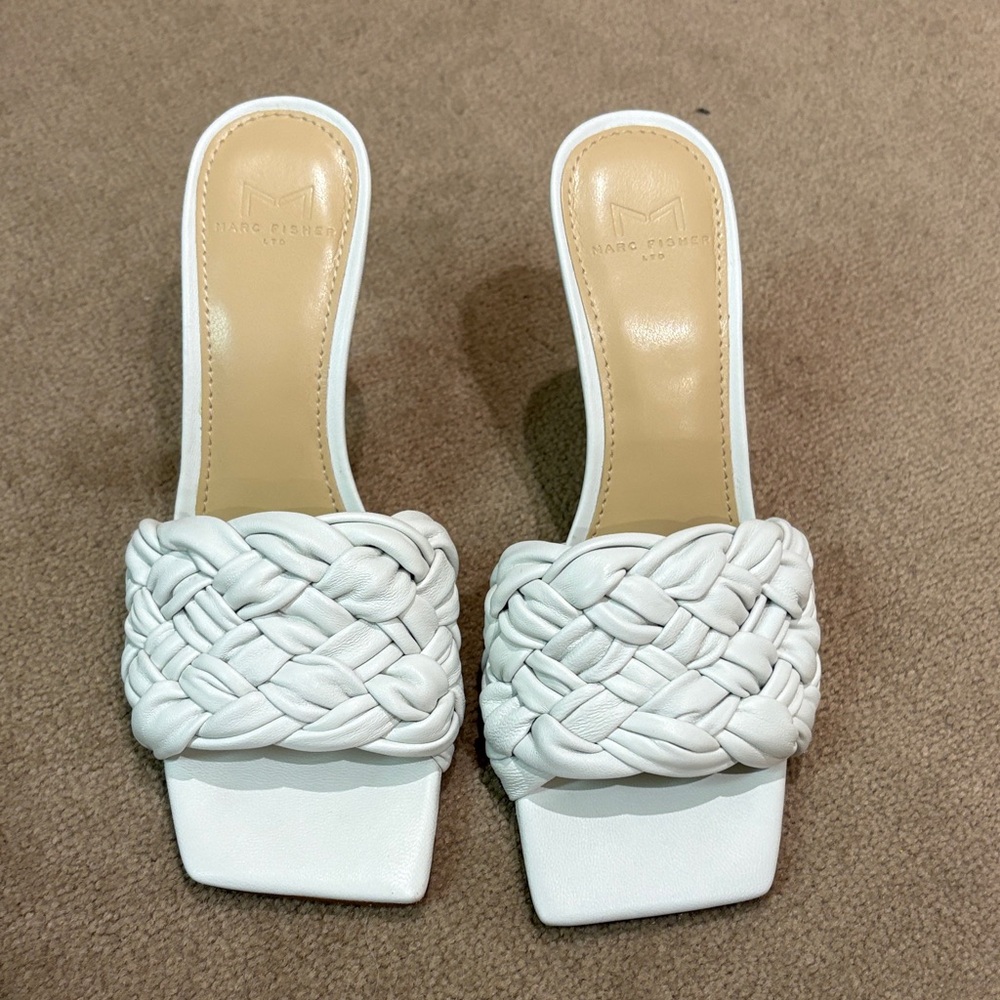 Marc Fisher White Braided Mules